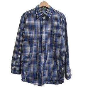 Orvis 100% Cotton Plaid‎ Button Down Blue Yellow Brown Shirt Men's Medium